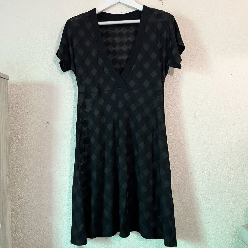 Mexx Womens Black Diamond Pattern Knit Short Sleeve V-Neck A-Line Dress M/L